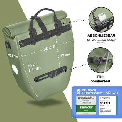 Wasserdichte Fahrradtasche 25L für Gepäckträger – Rolltop, Reflektoren, Pendler & Freizeit