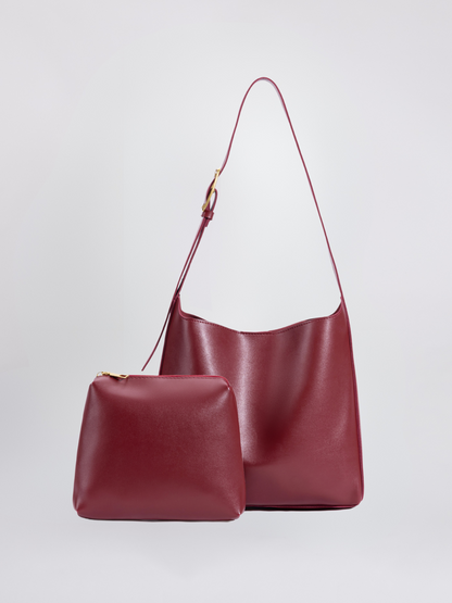 Minimalistische Vegan-Leder-Schultertasche – Schwarz & Bordeaux – Zeitloses Design für jeden Anlass