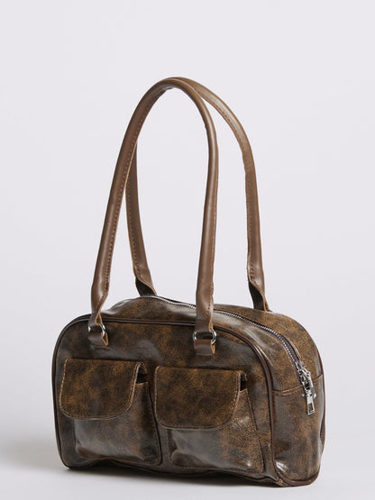 Luxe Vintage Schultertasche Damen mit Fronttaschen – Veganes Leder & Zeitloses Design