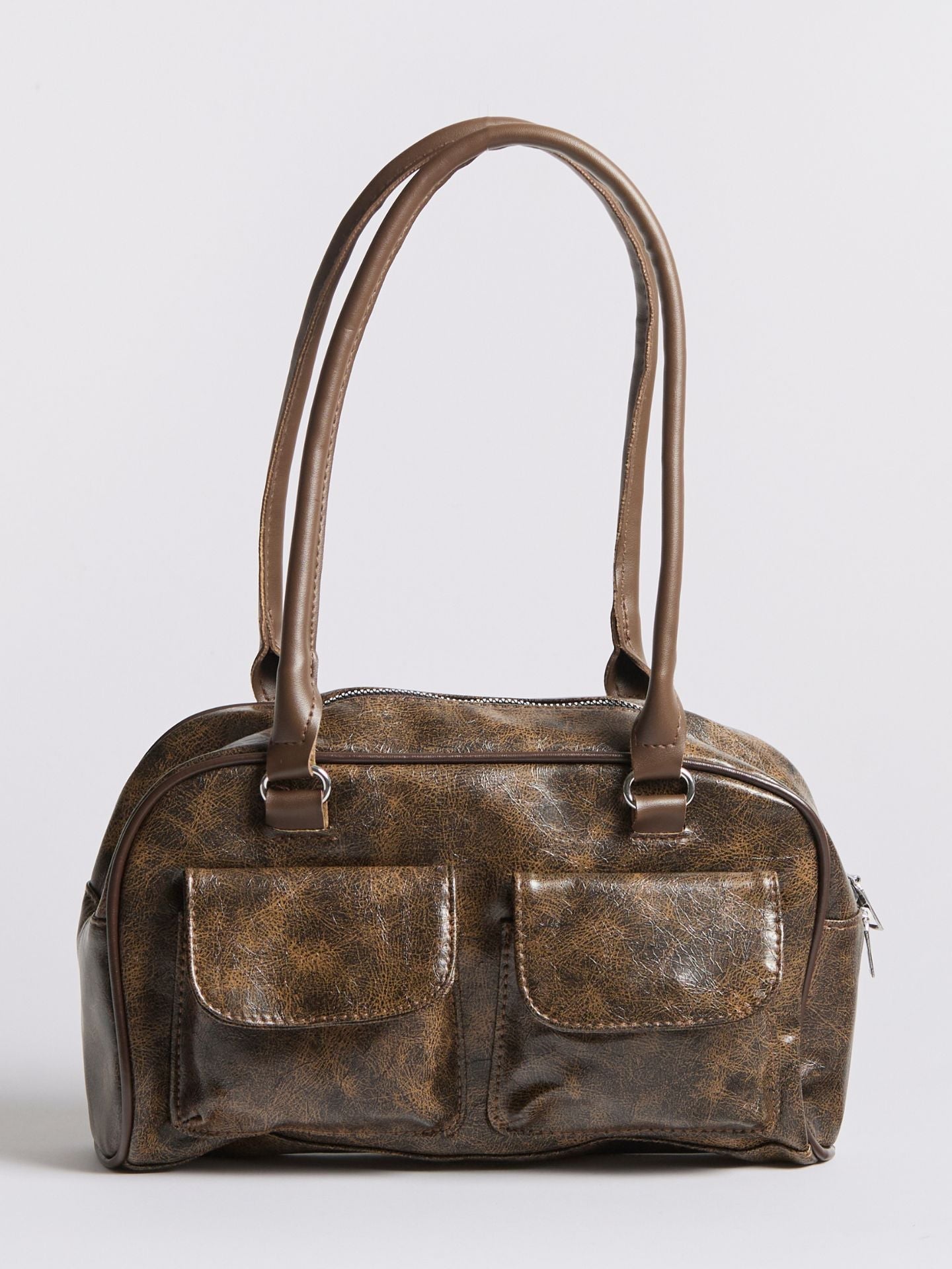 Luxe Vintage Schultertasche Damen mit Fronttaschen – Veganes Leder & Zeitloses Design