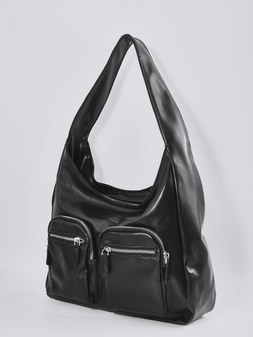 Moderne Schultertasche Damen mit Fronttaschen – Veganes Leder in Schwarz & Rot