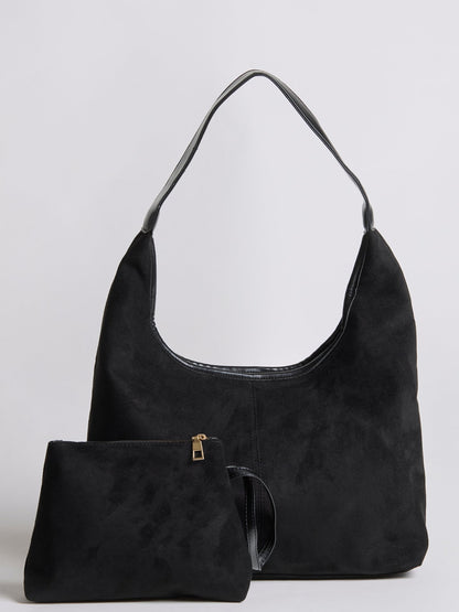 Schwarze Wildleder Schultertasche Damen – Minimalistisches & Geräumiges Design