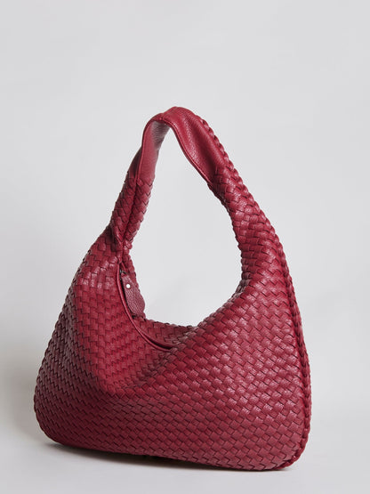 Luxuriöse Geflochtene Schultertasche für Damen – Schwarz und Rot – Geräumig & Stilvoll