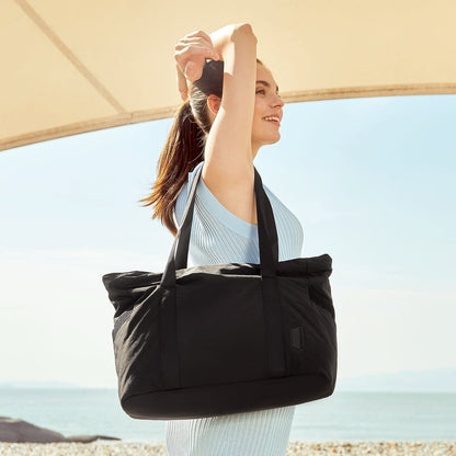 Schwarze Tragetasche Damen mit Yogamatten-Halter – Wasserdicht & Mit Laptopfach für Sport, Arbeit & Reisen
