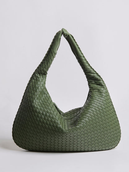 Luxuriöse Geflochtene Schultertasche für Damen – Schwarz und Rot – Geräumig & Stilvoll