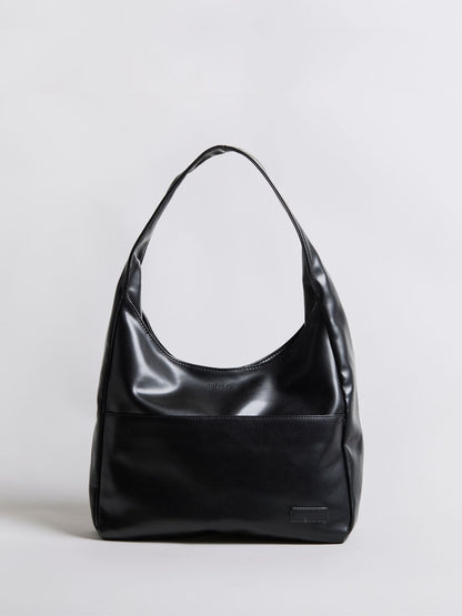 Geräumige Schwarze Schultertasche aus Veganer Leder – Minimalistisches Design