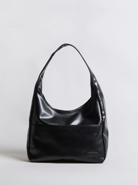 Geräumige Schwarze Schultertasche aus Veganer Leder – Minimalistisches Design