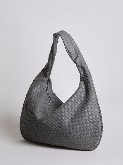 Luxuriöse Geflochtene Schultertasche für Damen – Schwarz und Rot – Geräumig & Stilvoll