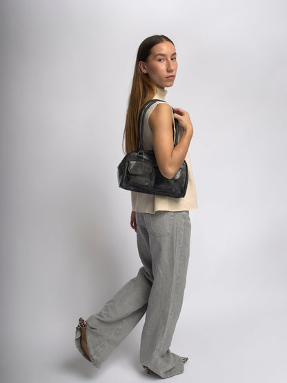 Luxe Vintage Schultertasche Damen mit Fronttaschen – Veganes Leder & Zeitloses Design