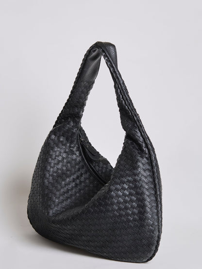 Luxuriöse Geflochtene Schultertasche für Damen – Schwarz und Rot – Geräumig & Stilvoll
