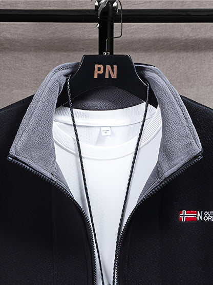 Outdoor Fleecejacke Herren – Warme Übergangsjacke mit Stehkragen & Reißverschlusstaschen