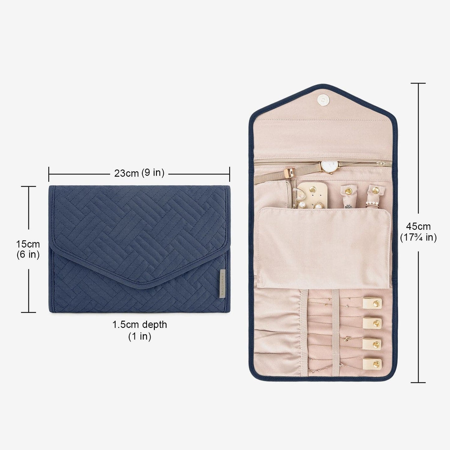 Schmucktasche Organizer – Kompakte Schmuck Aufbewahrung für Reisen im Umschlag-Design