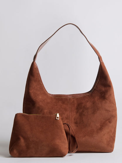 Schwarze Wildleder Schultertasche Damen – Minimalistisches & Geräumiges Design