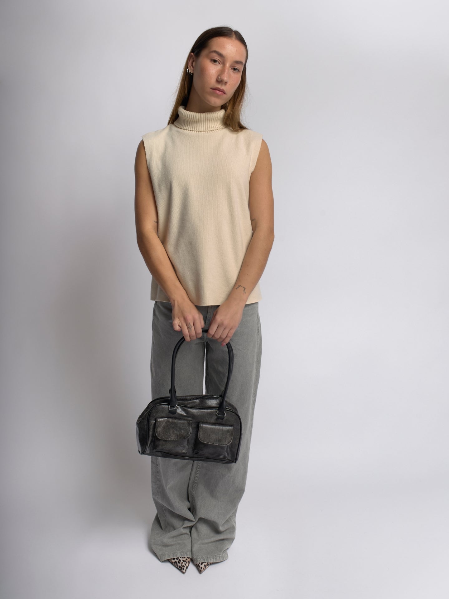 Luxe Vintage Schultertasche Damen mit Fronttaschen – Veganes Leder & Zeitloses Design