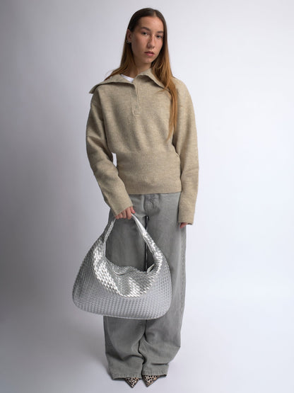 Luxuriöse Geflochtene Schultertasche für Damen – Schwarz und Rot – Geräumig & Stilvoll