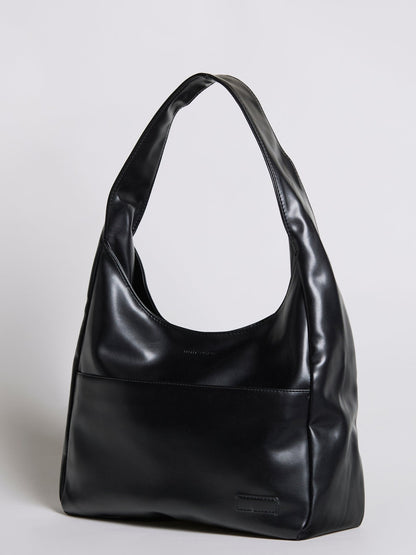 Geräumige Schwarze Schultertasche aus Veganer Leder – Minimalistisches Design