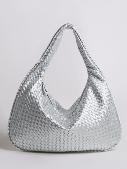 Luxuriöse Geflochtene Schultertasche für Damen – Schwarz und Rot – Geräumig & Stilvoll