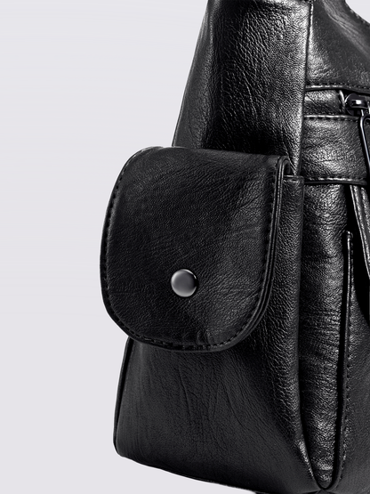 Liorra Umhängetasche aus Veganer Leder Schwarz mit Mehreren Fächern – Praktisch & Stilvoll
