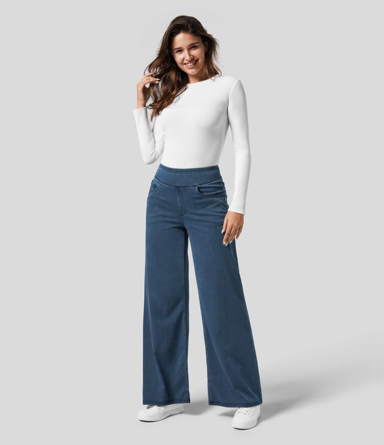 Damen Wide Leg Jeans – Bequeme Schlaghose mit Hoher Taille