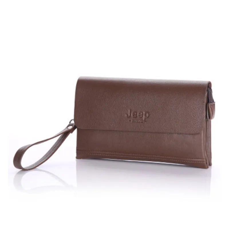 Leder Herren Portemonnaie mit Handgelenkriemen – Multifunktionale Clutch mit Reißverschlussfächern
