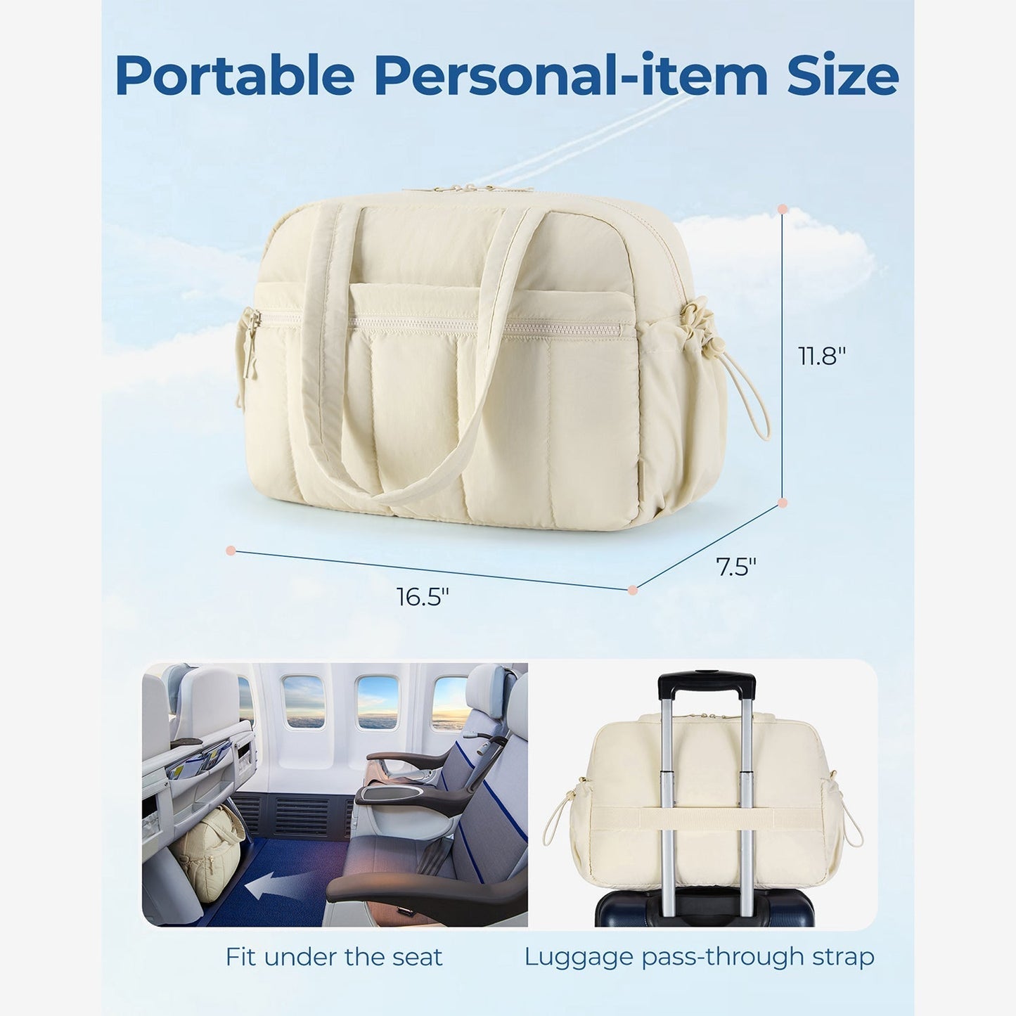Reisetasche für Handgepäck – Leicht & Wasserabweisend mit Trolley-Gurt & PVC-Fach