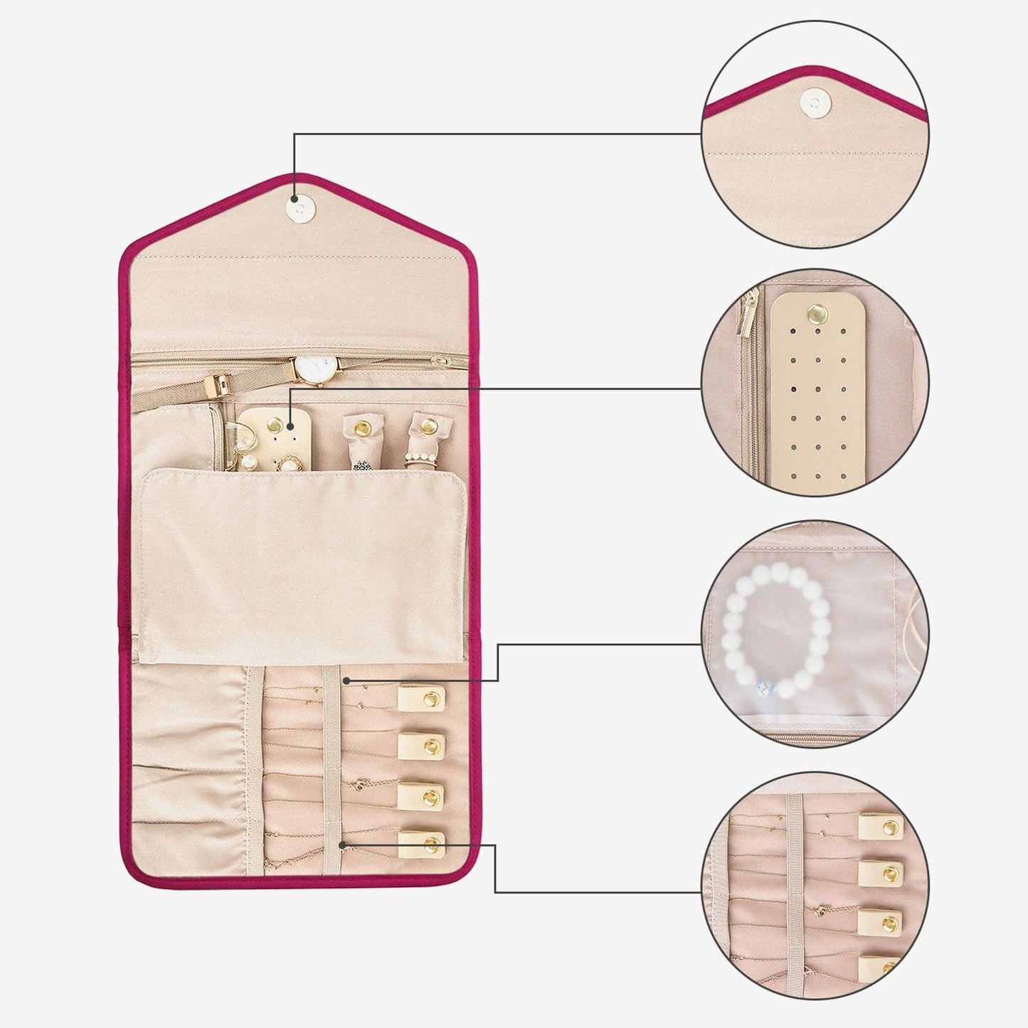 Schmucktasche Organizer – Kompakte Schmuck Aufbewahrung für Reisen im Umschlag-Design