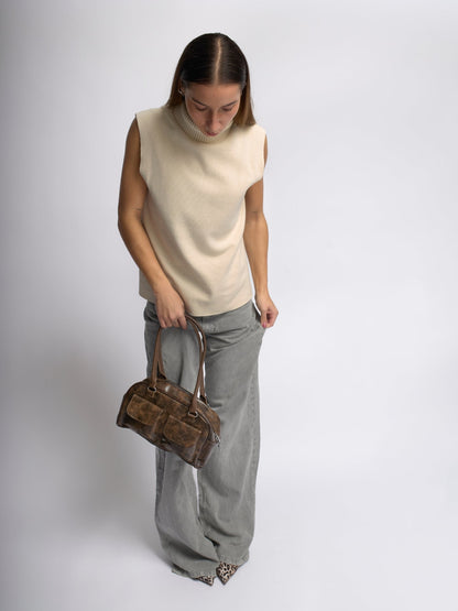 Luxe Vintage Schultertasche Damen mit Fronttaschen – Veganes Leder & Zeitloses Design