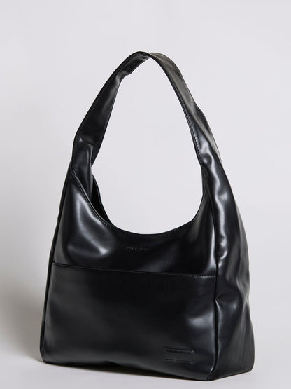 Geräumige Schwarze Schultertasche aus Veganer Leder – Minimalistisches Design