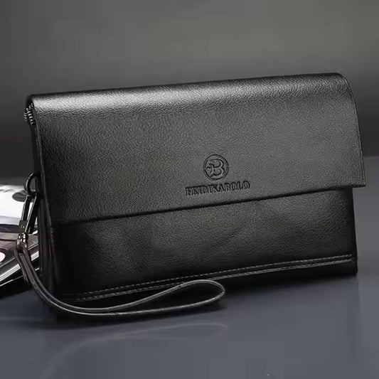 Leder Herren Portemonnaie mit Handgelenkriemen – Multifunktionale Clutch mit Reißverschlussfächern