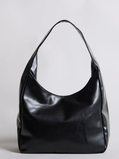 Geräumige Schwarze Schultertasche aus Veganer Leder – Minimalistisches Design