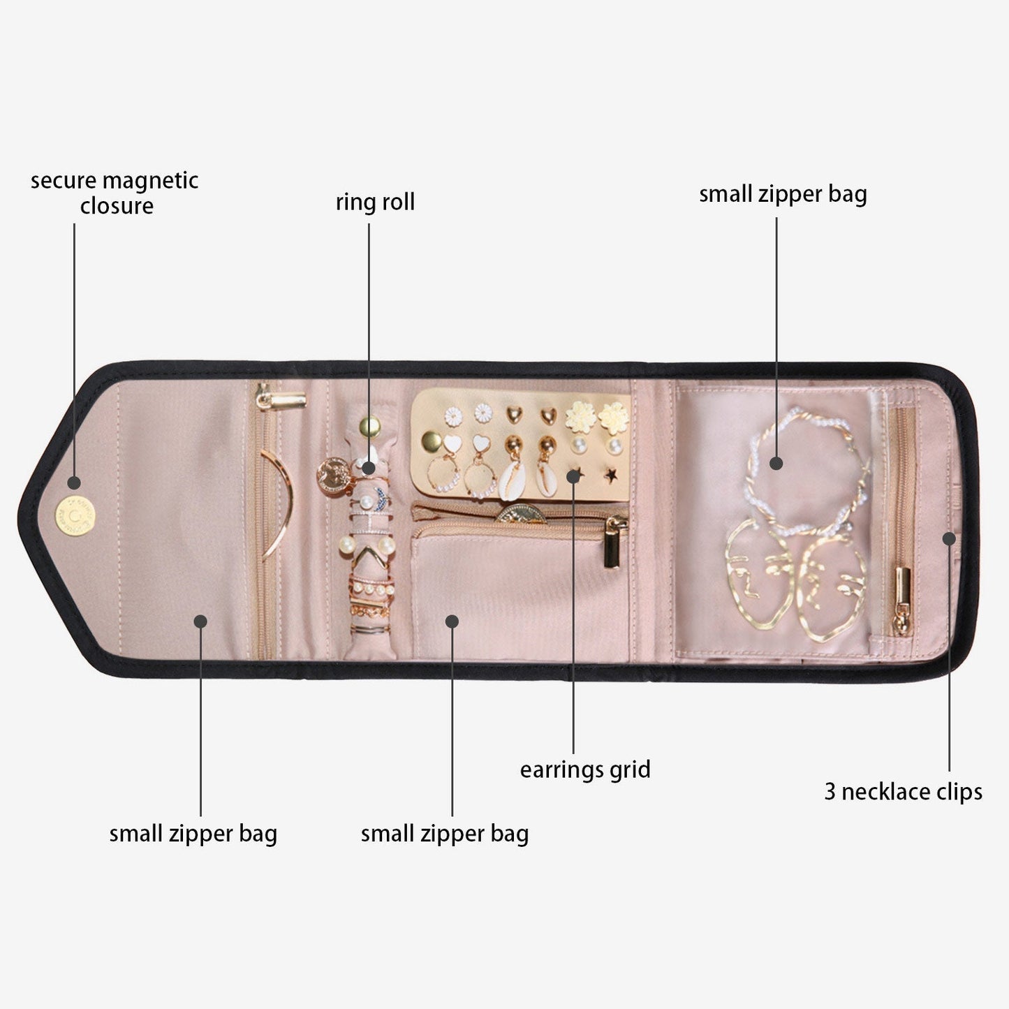 Schmucktasche Organizer – Kompakte Schmuck Aufbewahrung für Reisen im Umschlag-Design