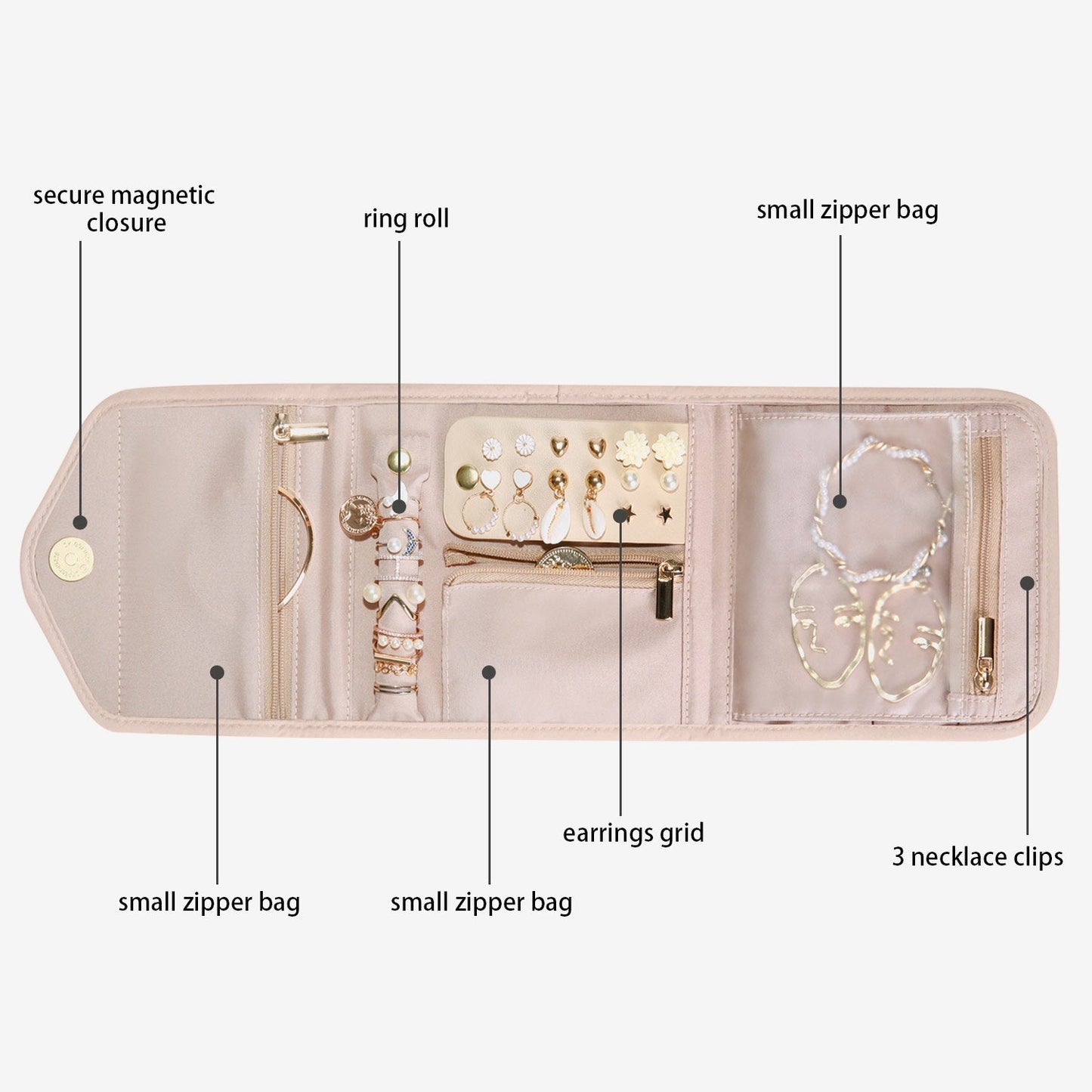 Schmucktasche Organizer – Kompakte Schmuck Aufbewahrung für Reisen im Umschlag-Design