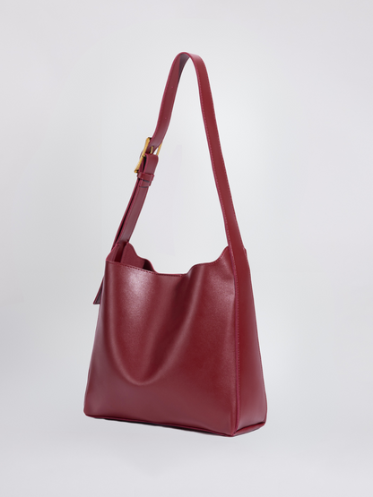 Minimalistische Vegan-Leder-Schultertasche – Schwarz & Bordeaux – Zeitloses Design für jeden Anlass