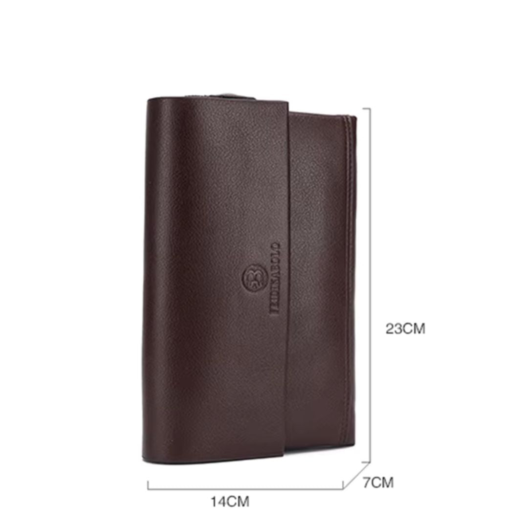 Leder Herren Portemonnaie mit Handgelenkriemen – Multifunktionale Clutch mit Reißverschlussfächern