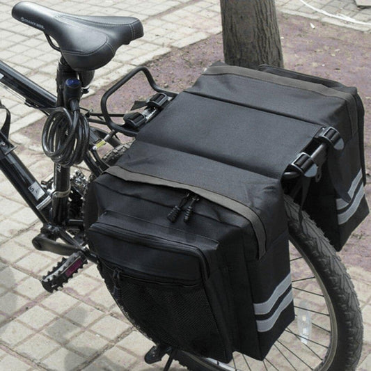Wasserdichte Doppelte Fahrradtasche – 35L Gepäckträgertasche mit Reflektoren – Schwarz