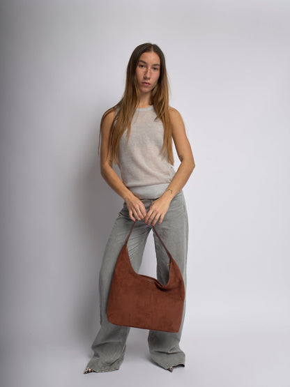 Schwarze Wildleder Schultertasche Damen – Minimalistisches & Geräumiges Design