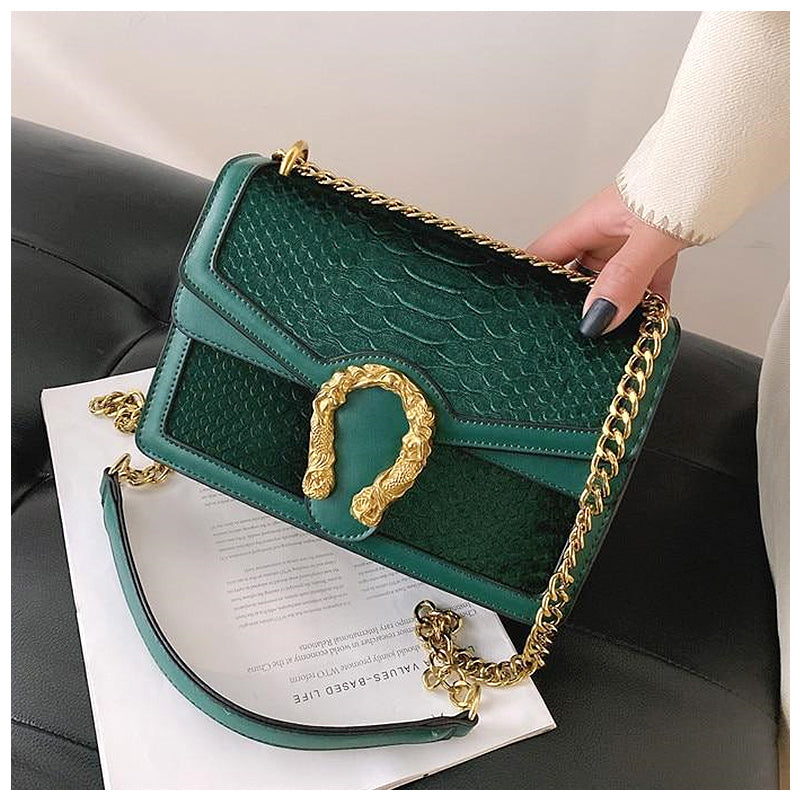 Luxuriöse Crossbody Tasche mit goldenem Drachenverschluss – Veganes Leder
