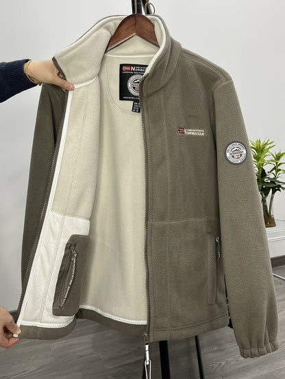 Outdoor Fleecejacke Herren – Warme Übergangsjacke mit Stehkragen & Reißverschlusstaschen