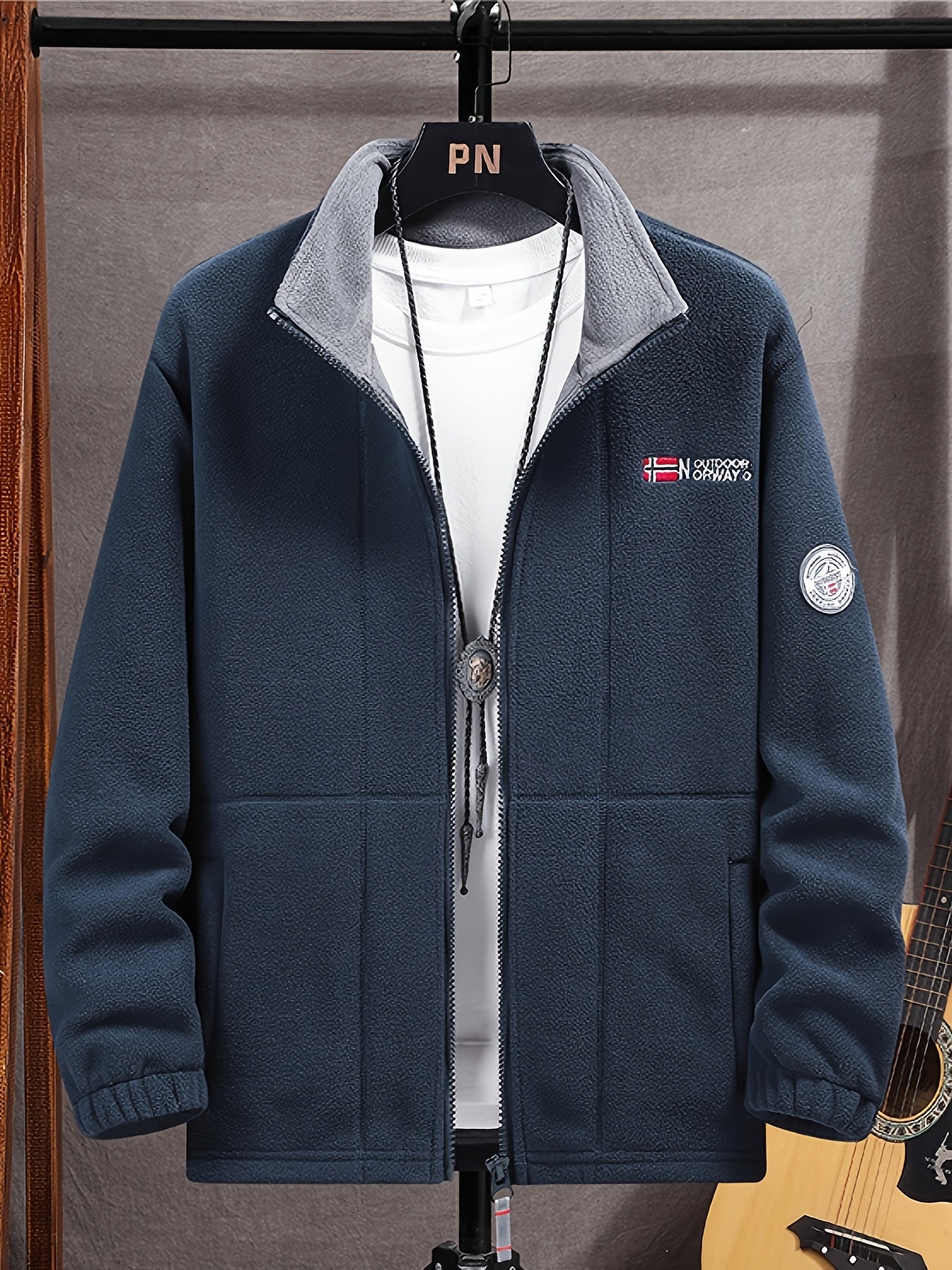 Outdoor Fleecejacke Herren – Warme Übergangsjacke mit Stehkragen & Reißverschlusstaschen