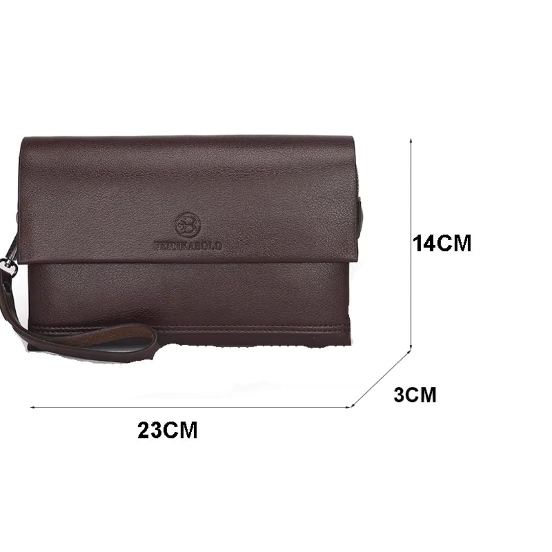 Leder Herren Portemonnaie mit Handgelenkriemen – Multifunktionale Clutch mit Reißverschlussfächern