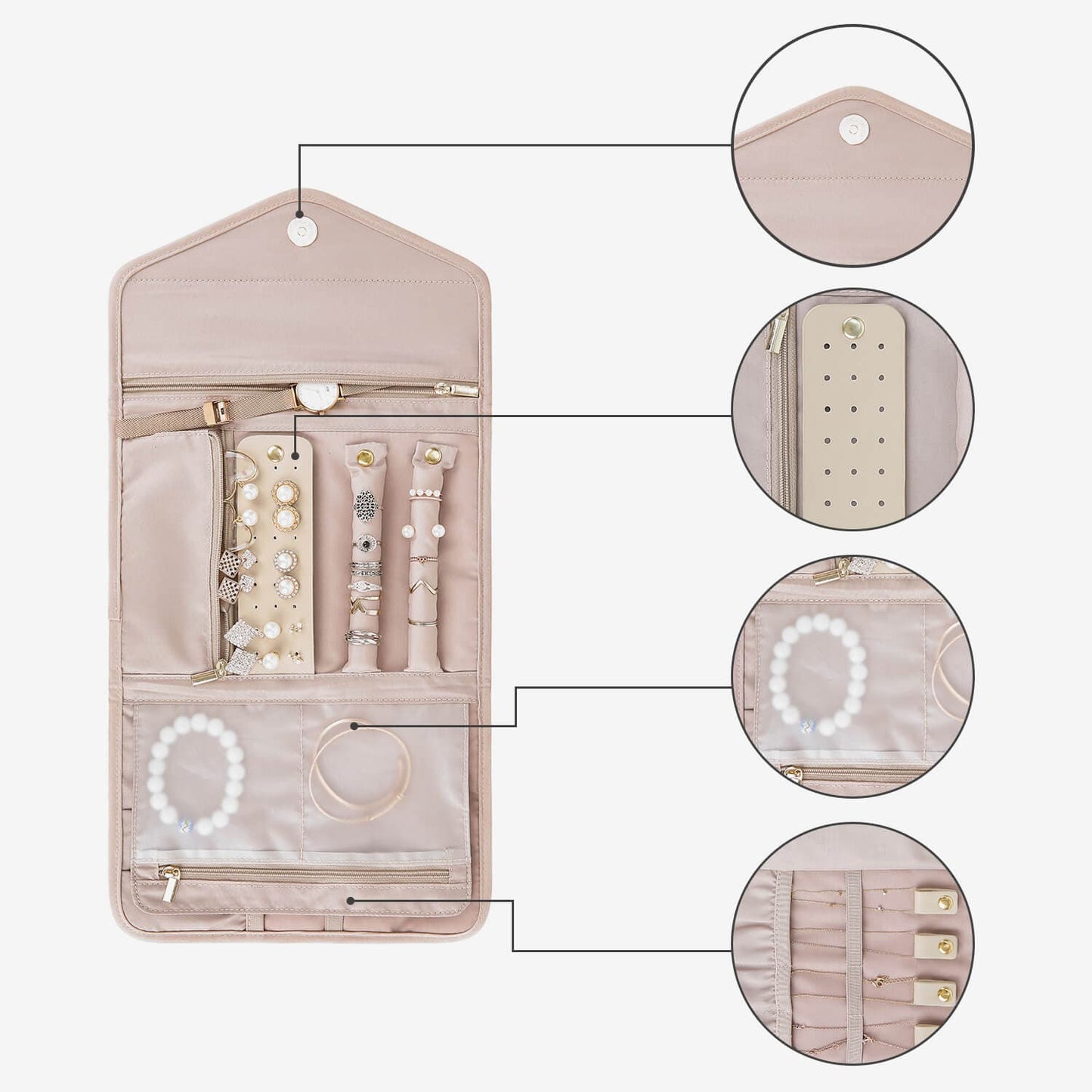 Schmucktasche Organizer – Kompakte Schmuck Aufbewahrung für Reisen im Umschlag-Design