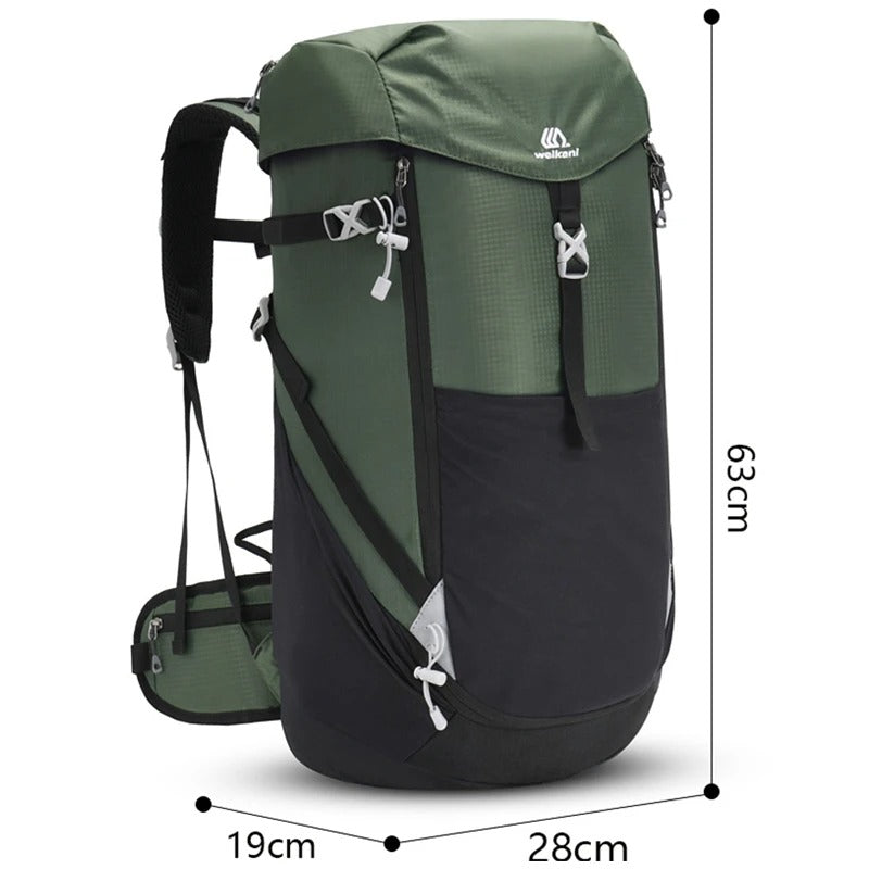 Wasserdichter 50L Nylon Rucksack – Robuster Outdoor Trekkingrucksack mit Regenhülle, Laptopfach & Komforttragesystem