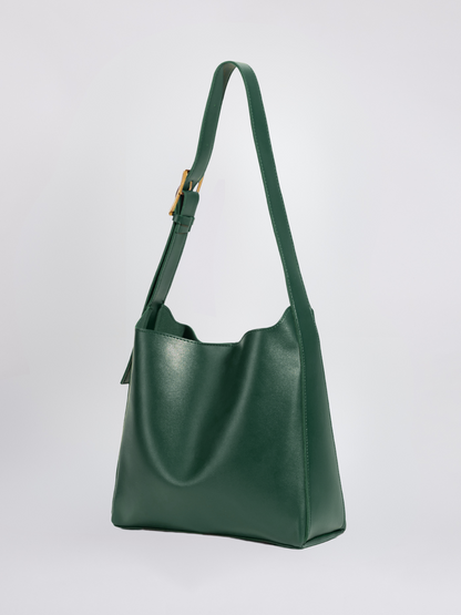 Minimalistische Vegan-Leder-Schultertasche – Schwarz & Bordeaux – Zeitloses Design für jeden Anlass