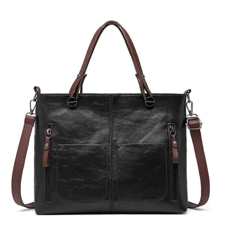 Große Shopper Handtasche Damen – Vegane Ledertasche mit Vordertaschen & Schulterriemen