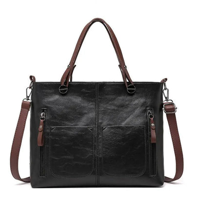 Große Shopper Handtasche Damen – Vegane Ledertasche mit Vordertaschen & Schulterriemen