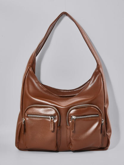 Moderne Schultertasche Damen mit Fronttaschen – Veganes Leder in Schwarz & Rot