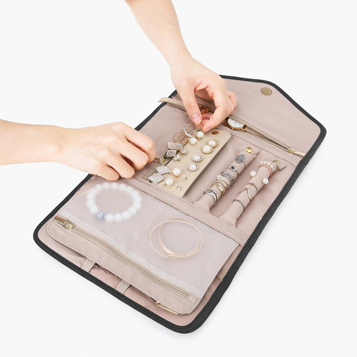 Schmucktasche Organizer – Kompakte Schmuck Aufbewahrung für Reisen im Umschlag-Design