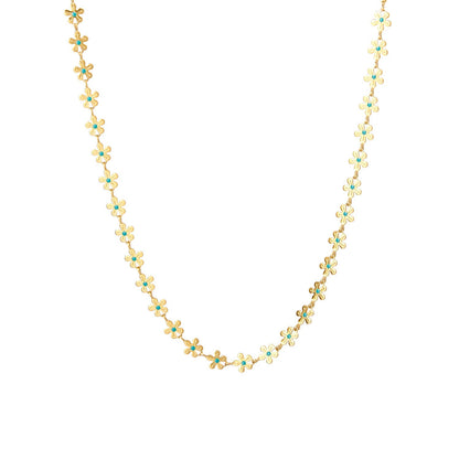 Goldene Blumenkette mit Türkis-Emaille – Eleganter Sommerschmuck für Damen
