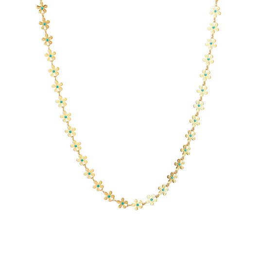 Goldene Blumenkette mit Türkis-Emaille – Eleganter Sommerschmuck für Damen