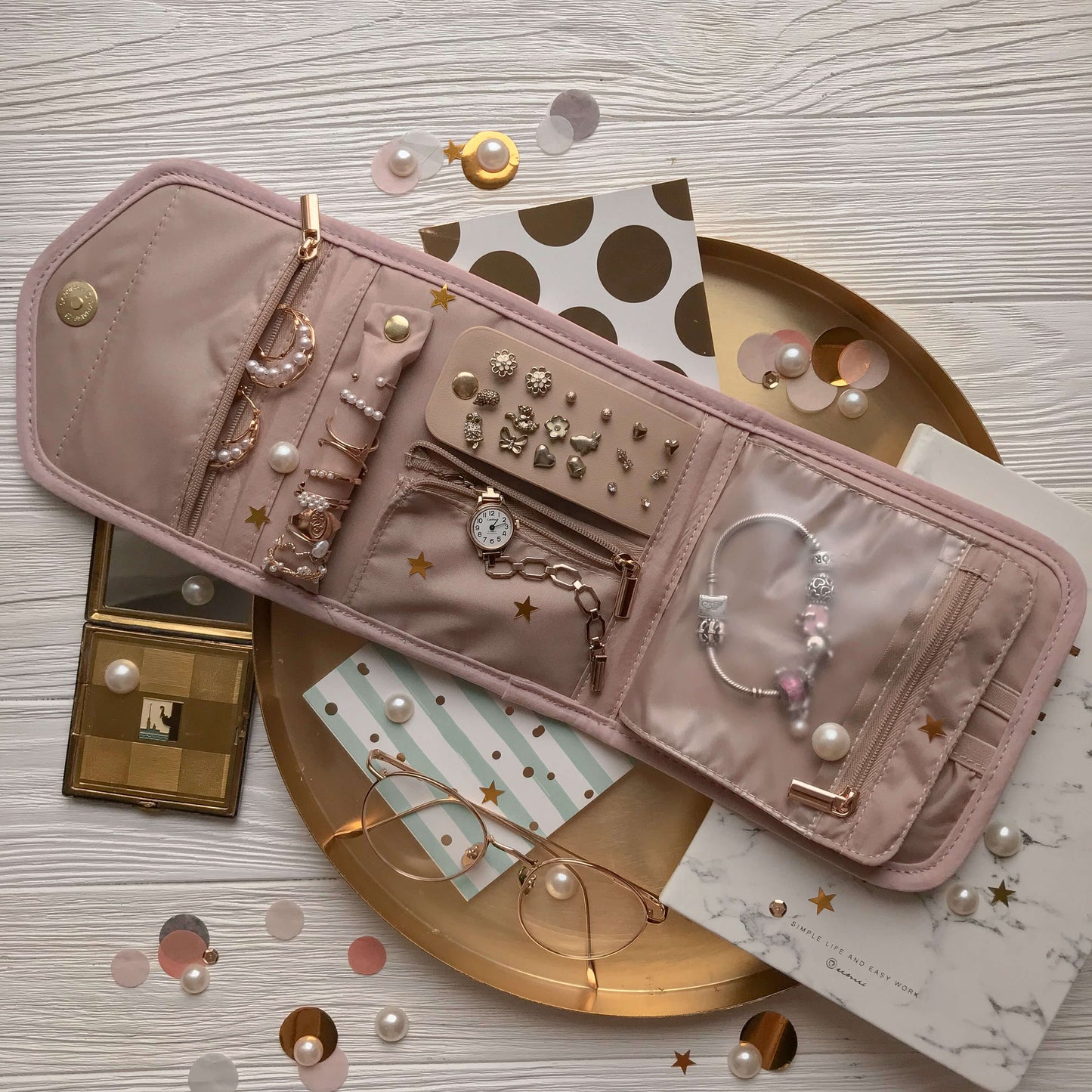 Schmucktasche Organizer – Kompakte Schmuck Aufbewahrung für Reisen im Umschlag-Design